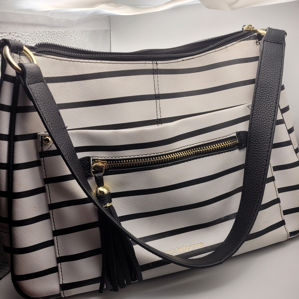 Black and White Striped Women's Bag
